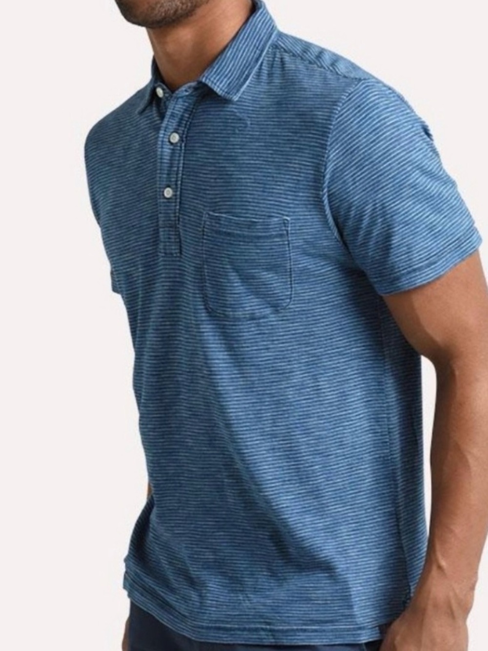 Feathery Cotton Blue Striped Polo Shirt - Casual Short Sleeve